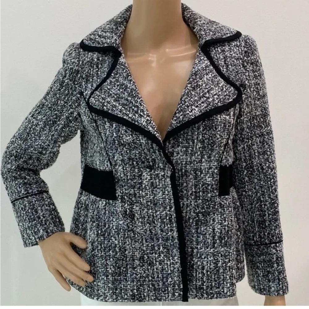 BCBGirls Black and White Tweed Jacket, size Medium, black accents, tailored fit